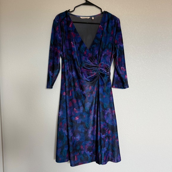 Soft Surroundings Dresses & Skirts - Soft Surroundings Purple Blue Floral Velvet Faux Wrap Dress Velour Whimsigoth